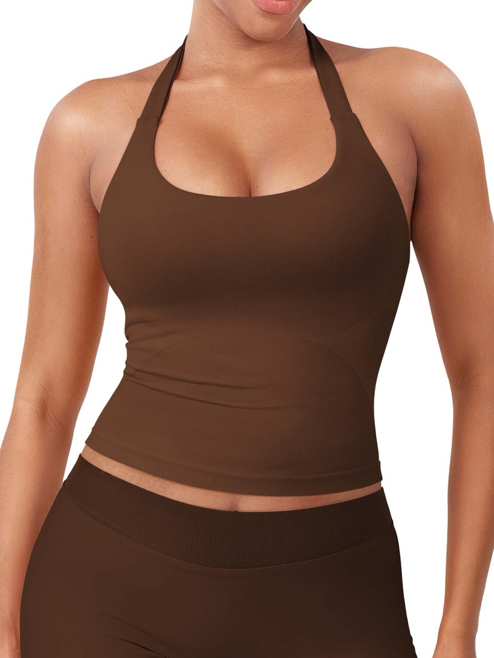 Yeoreo Flesil SoftHue Halter Tank - Deep Brown, Size XS